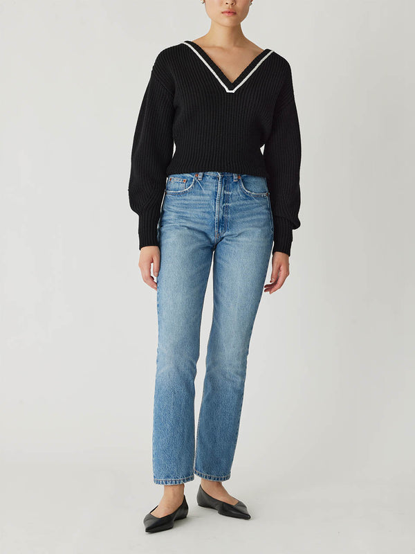 rebecca taylor Novelty Wool Victorian Slv V Neck