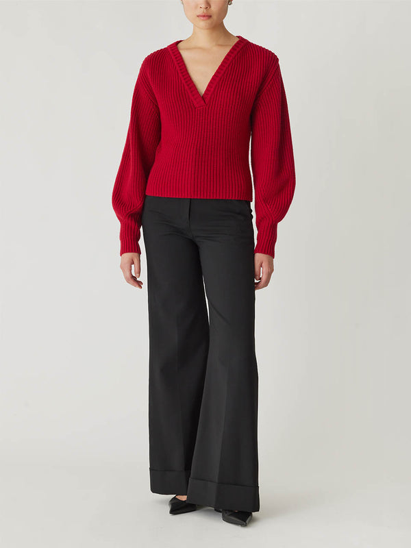 rebecca taylor Novelty Wool Victorian Slv V Neck