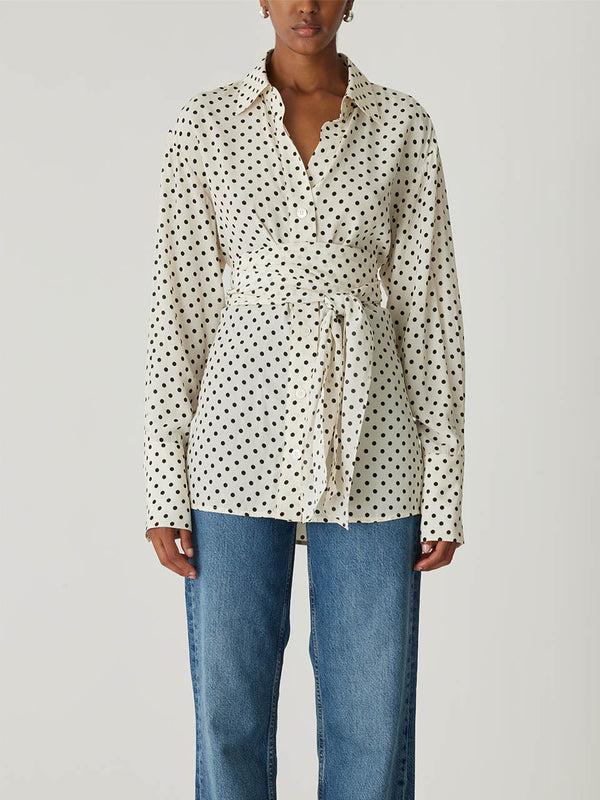 Rebecca Taylor Polka Dot Silky Wrap Shirt