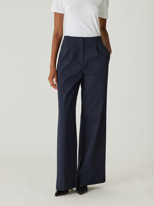Rebecca Taylor Refined Sateen Wide Leg Cotton Trouser
