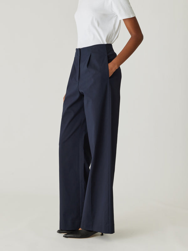 Rebecca Taylor Refined Sateen Wide Leg Cotton Trouser