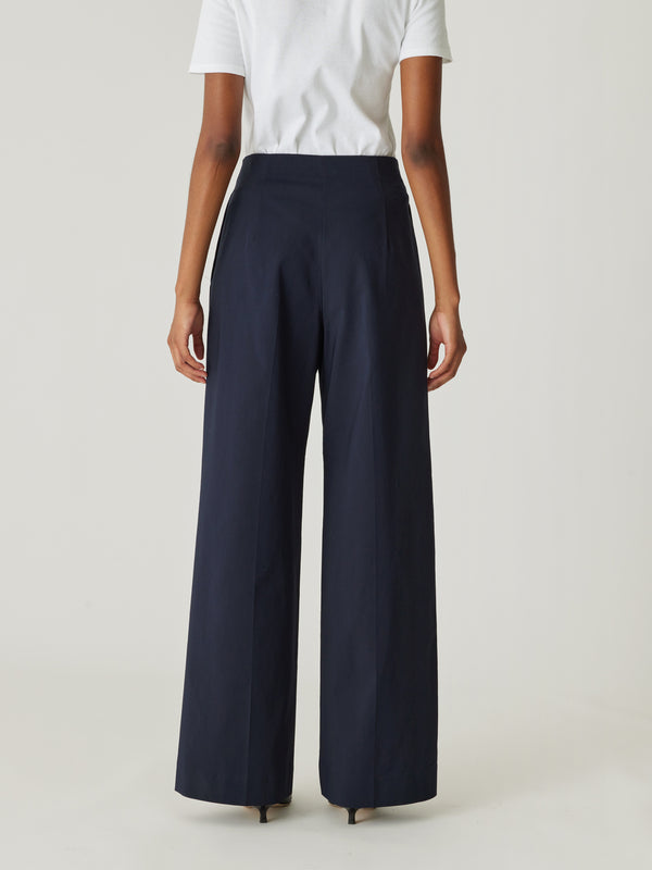 Rebecca Taylor Refined Sateen Wide Leg Cotton Trouser