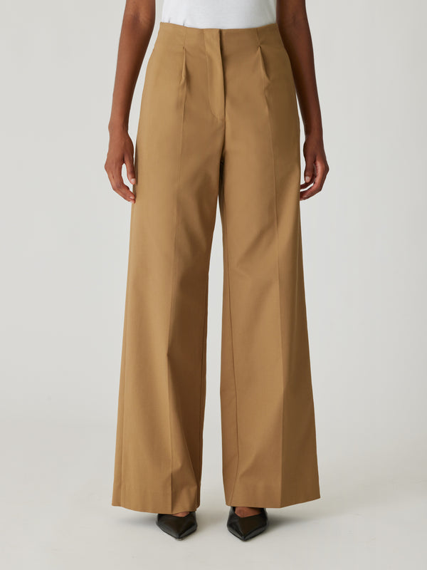 Rebecca Taylor Refined Sateen Wide Leg Cotton Trouser
