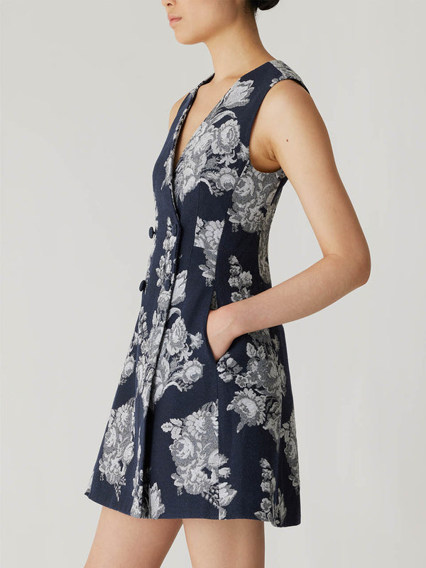 Rebecca Taylor Venice Toile Jacquard Double Breasted Mini Dress