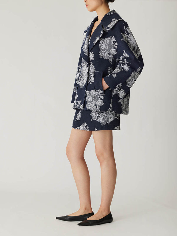 Rebecca Taylor Venice Toile Jacquard Oversized Peacoat