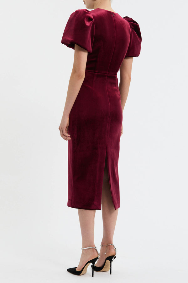 Rebecca Vallance Edwiena Puff Sleeve Bow Midi Dress