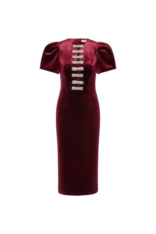rebecca vallance Edwiena Puff Sleeve Bow Midi Dress