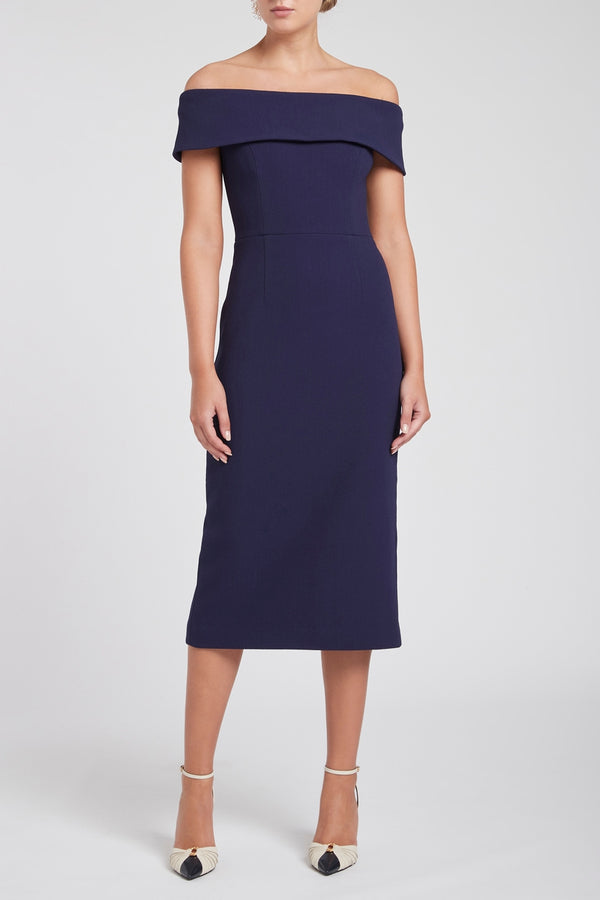 Rebecca Vallance Amore Off Shoulder Midi Navy