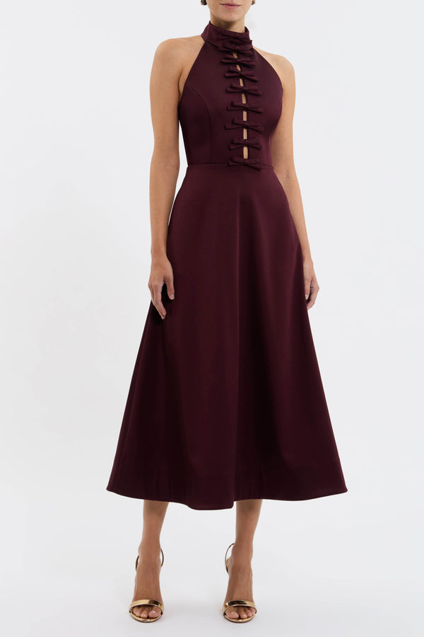 Rebecca Vallance Merlot Halter Midi Dress