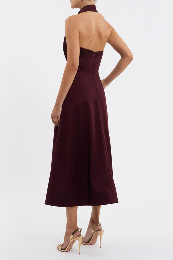 Rebecca Vallance Merlot Halter Midi Dress
