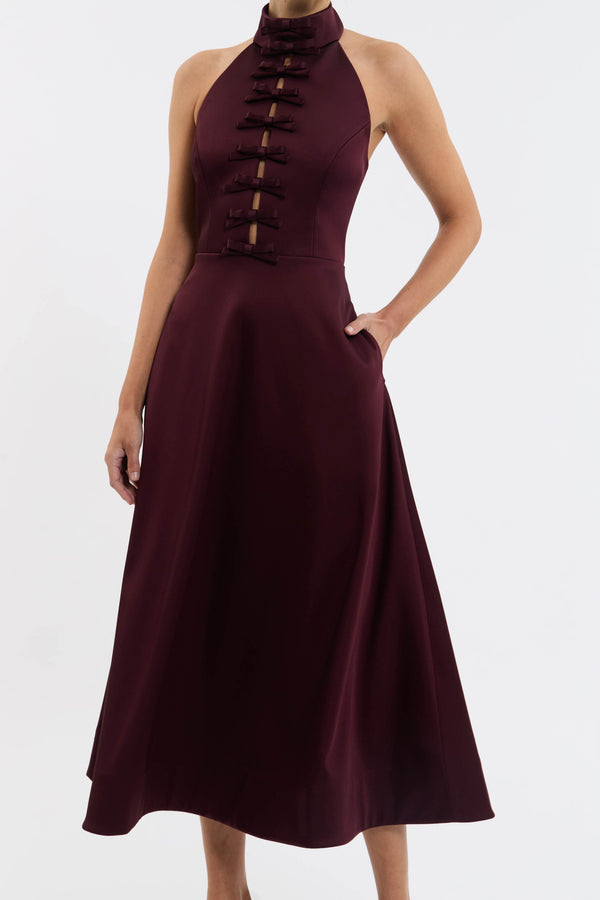 Rebecca Vallance Merlot Halter Midi Dress
