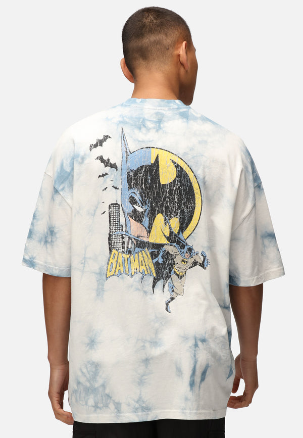 Recovered Clothing Batman Split Graphic Grey Tie Dye Oversized T-Shirt