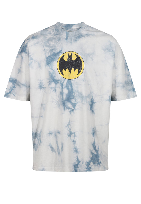 Recovered Clothing Batman Split Graphic Grey Tie Dye Oversized T-Shirt