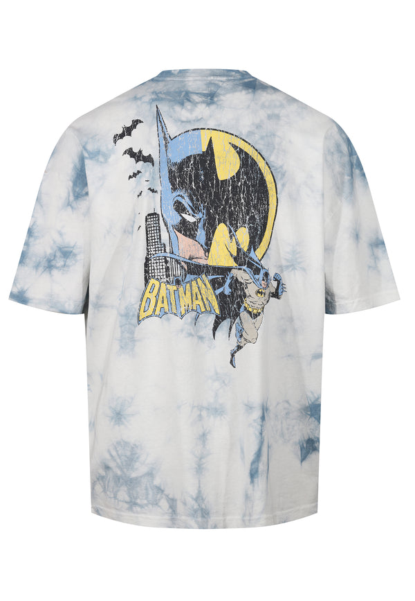 Recovered Clothing Batman Split Graphic Grey Tie Dye Oversized T-Shirt