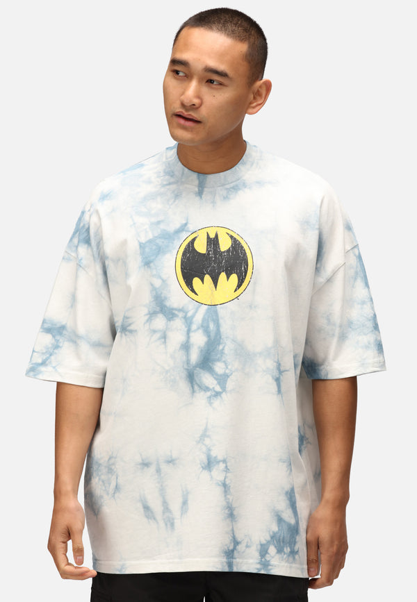 recovered clothing Batman Split Graphic Grey Tie Dye Oversized T-Shirt