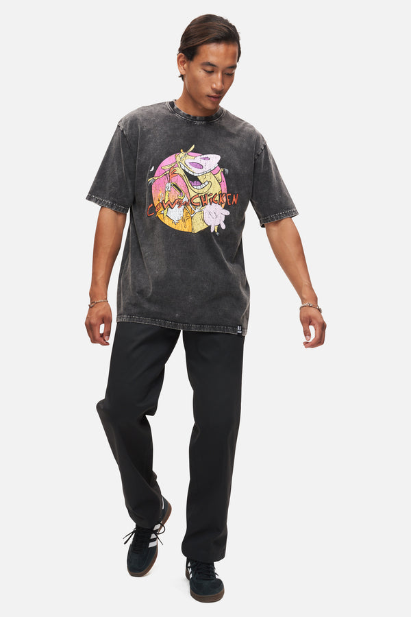 Recovered Clothing Cow & Chicken Washed Black Relaxed T-shirt By Recovered