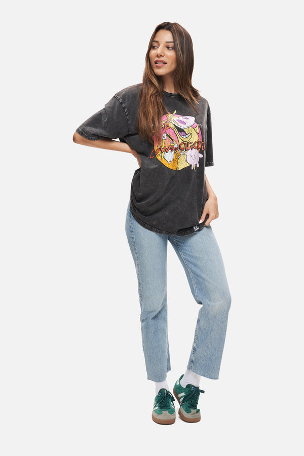 Recovered Clothing Cow & Chicken Washed Black Relaxed T-shirt By Recovered