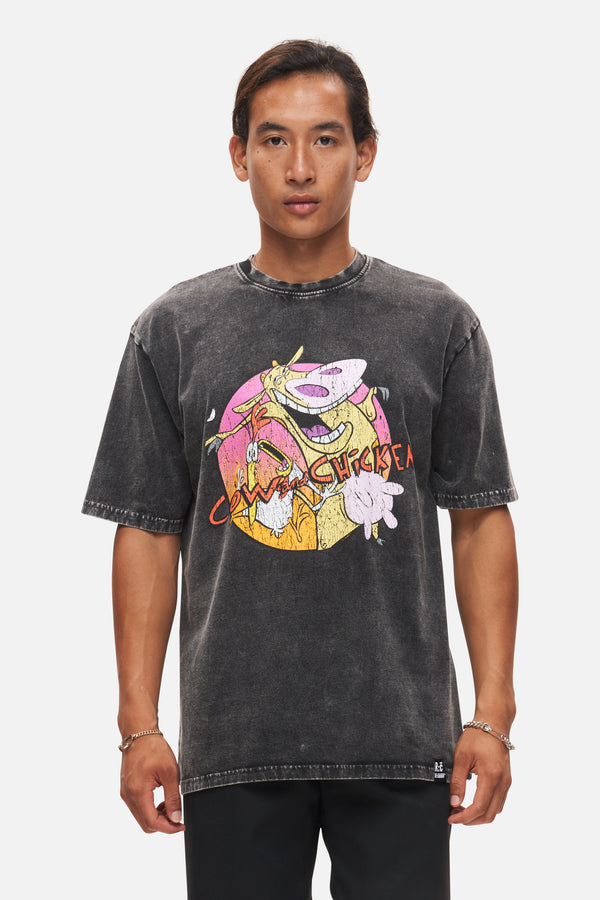 recovered clothing Cow & Chicken Washed Black Relaxed T-shirt by Recovered