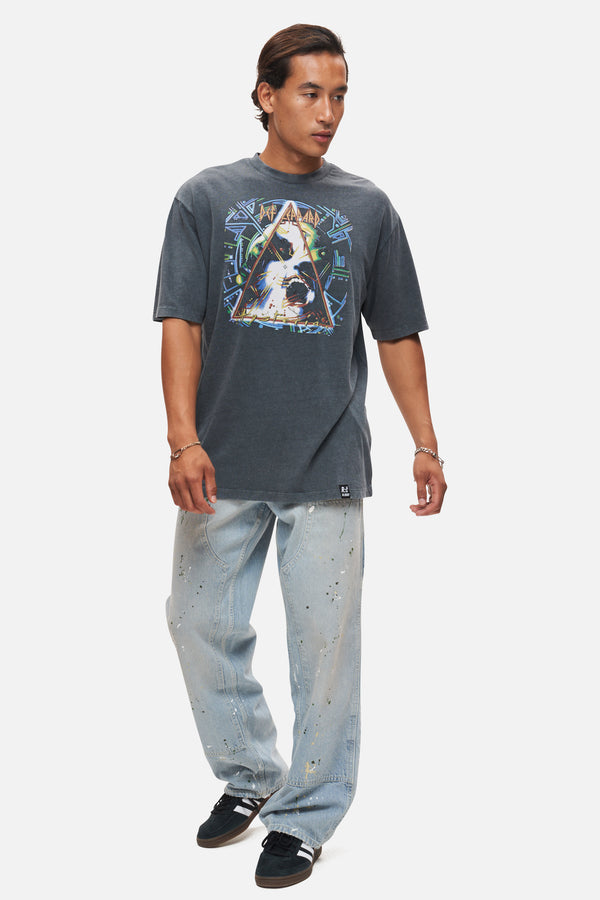 Recovered Clothing Def Leppard Hysteria Washed Black Relaxed T-Shirt By Recovered