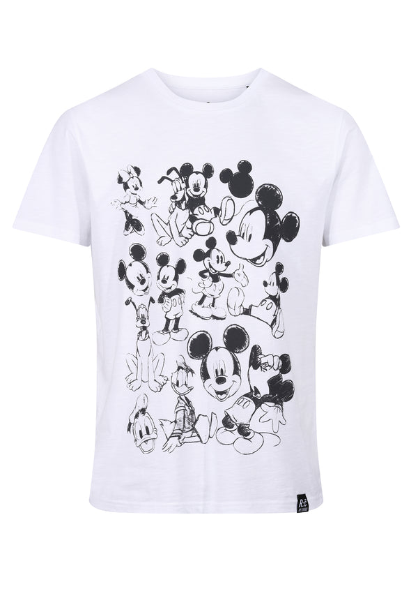 Recovered Clothing Disney Mickey And Friends Sketch White Slub T-Shirt