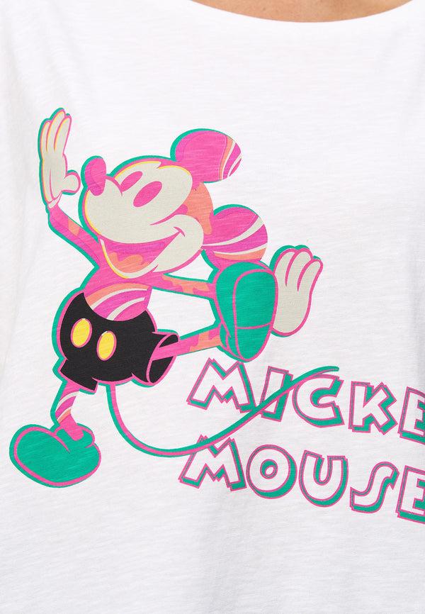 Recovered Clothing Disney Mickey Mouse Colourful Pose Ecru Womens Boyfriend T-Shirt