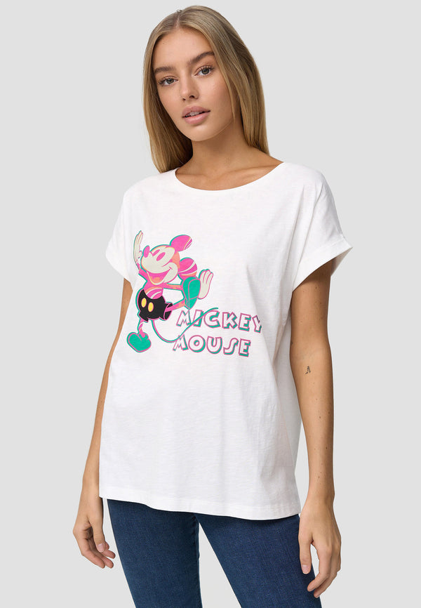 recovered clothing Disney Mickey Mouse Colourful Pose Ecru Womens Boyfriend T-Shirt