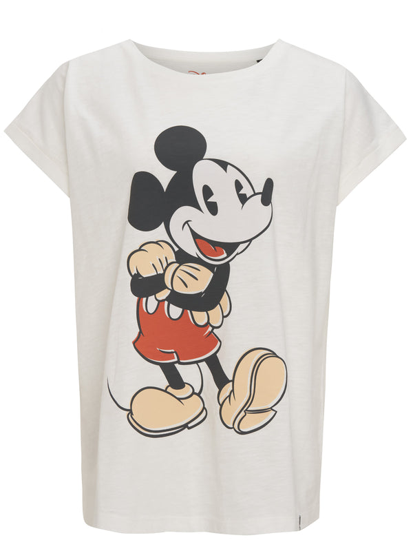 Recovered Clothing Disney Mickey Mouse Faded Vintage Poster Ecru Womens Boyfriend T-Shirt