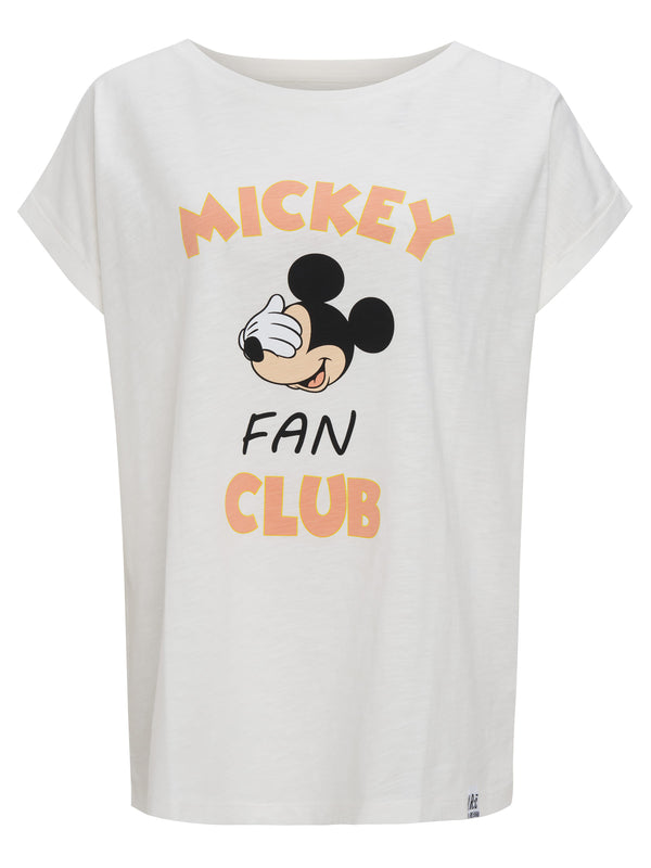 Recovered Clothing Disney Mickey Mouse Fan Club Print Ecru Womens Boyfriend T-Shirt
