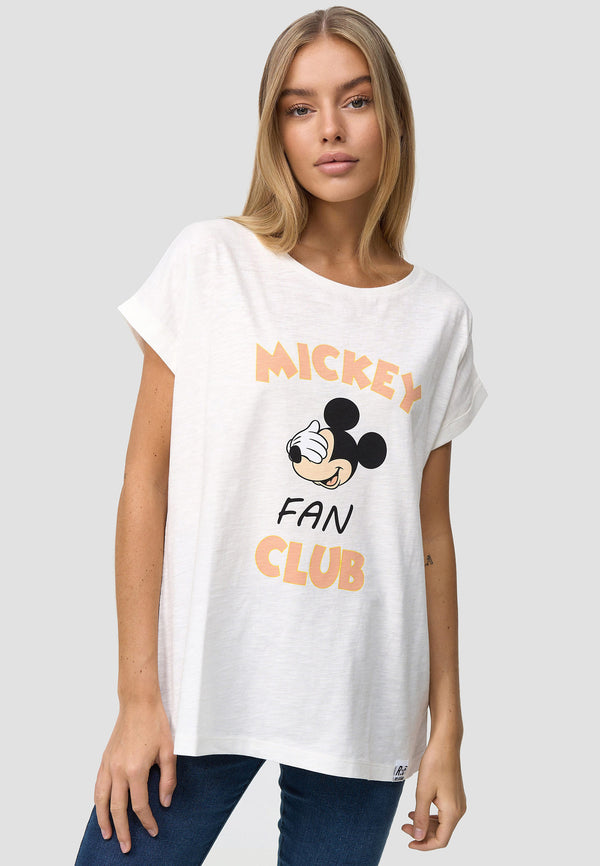 recovered clothing Disney Mickey Mouse Fan Club Print Ecru Womens Boyfriend T-Shirt