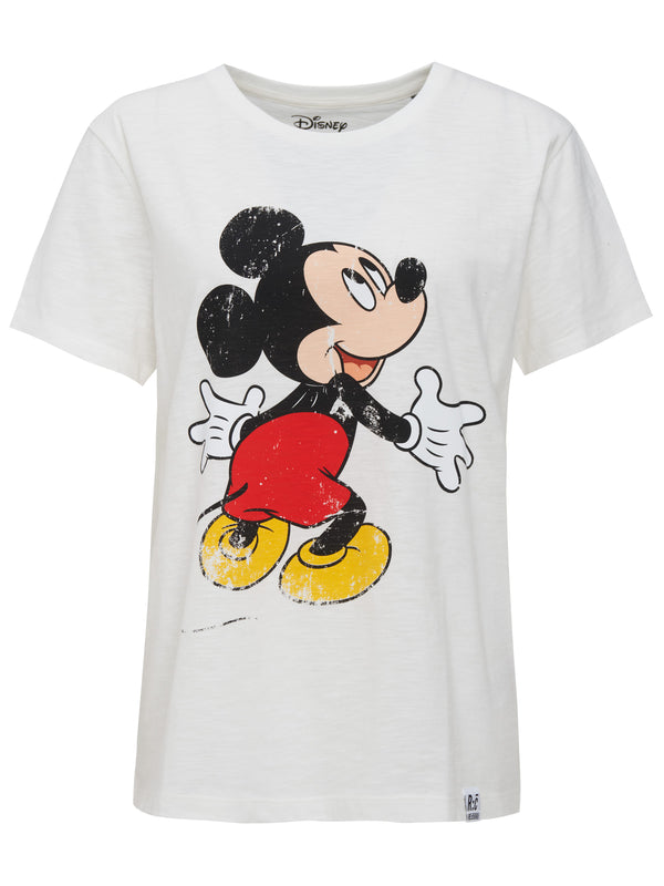 Recovered Clothing Disney Mickey Mouse Hug Ecru Fitted Womens T-Shirt