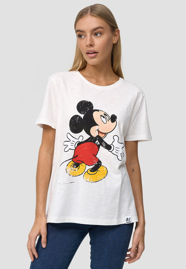 recovered clothing Disney Mickey Mouse Hug Ecru Fitted Womens T-Shirt recovered clothing Disney Mickey Mouse Hug Ecru Fitted Womens T-Shirt