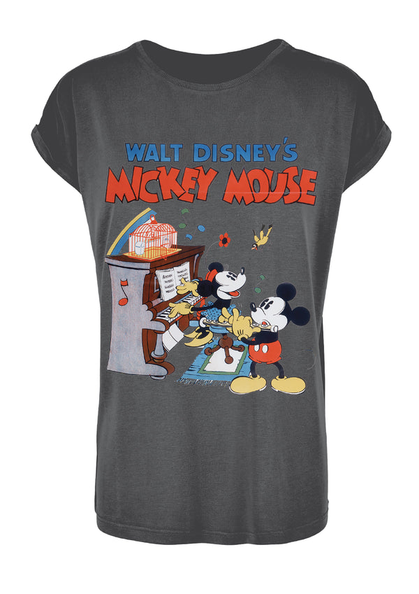 Recovered Clothing Disney Mickey Mouse & Minnie Vintage Poster Charcoal Womens Boyfriend T-shirt