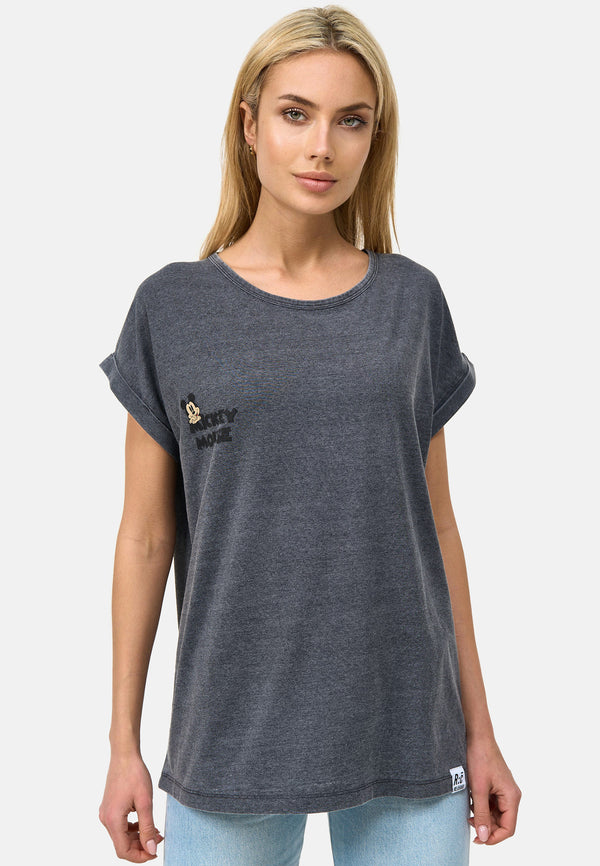 recovered clothing Disney Mickey Mouse Off Centre Print Grey Marl Womens Boyfriend T-Shirt