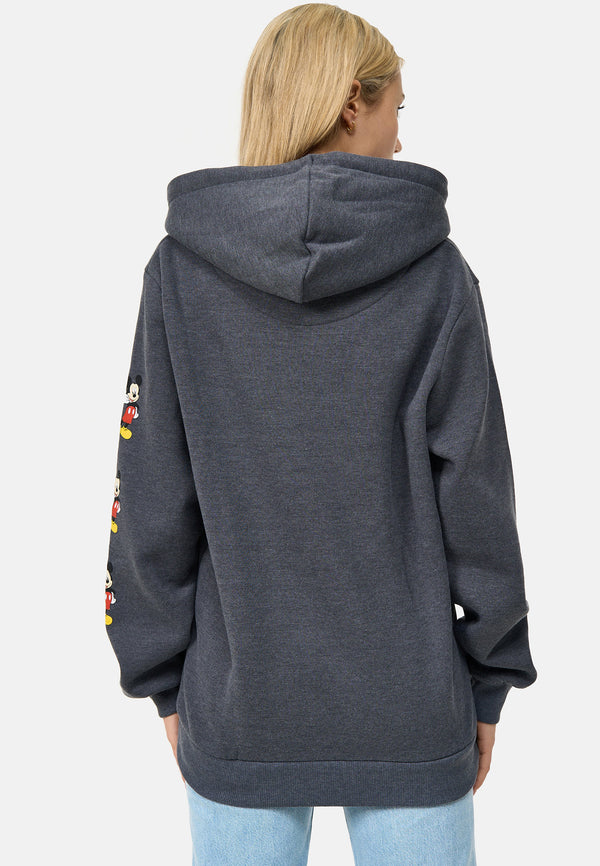 Recovered Clothing Disney Mickey Mouse Phone Sleeve Print Charcoal Womens Hooded Sweatshirt