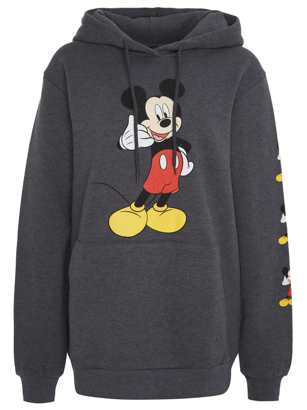 Recovered Clothing Disney Mickey Mouse Phone Sleeve Print Charcoal Womens Hooded Sweatshirt