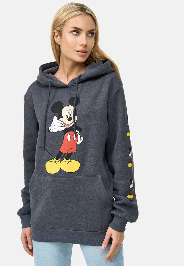 recovered clothing Disney Mickey Mouse Phone Sleeve Print Charcoal Womens Hooded Sweatshirt