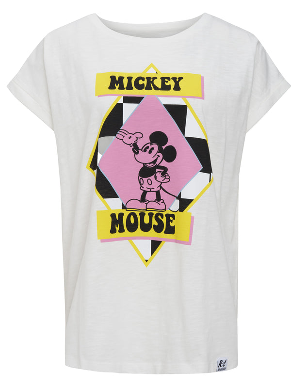 Recovered Clothing Disney Mickey Mouse Pop Colour Graphic Ecru Womens Boyfriend T-Shirt