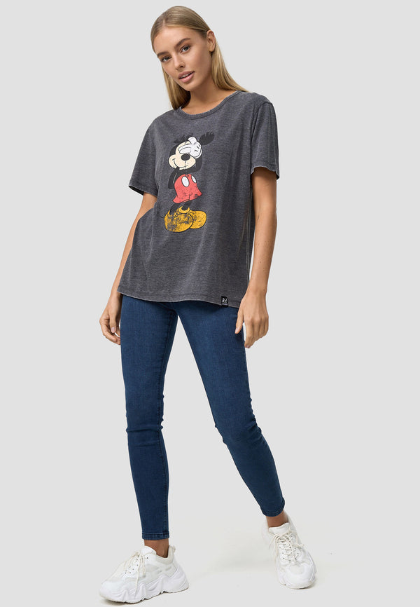 Recovered Clothing Disney Mickey Mouse Shy Charcoal Womens Fitted T-Shirt
