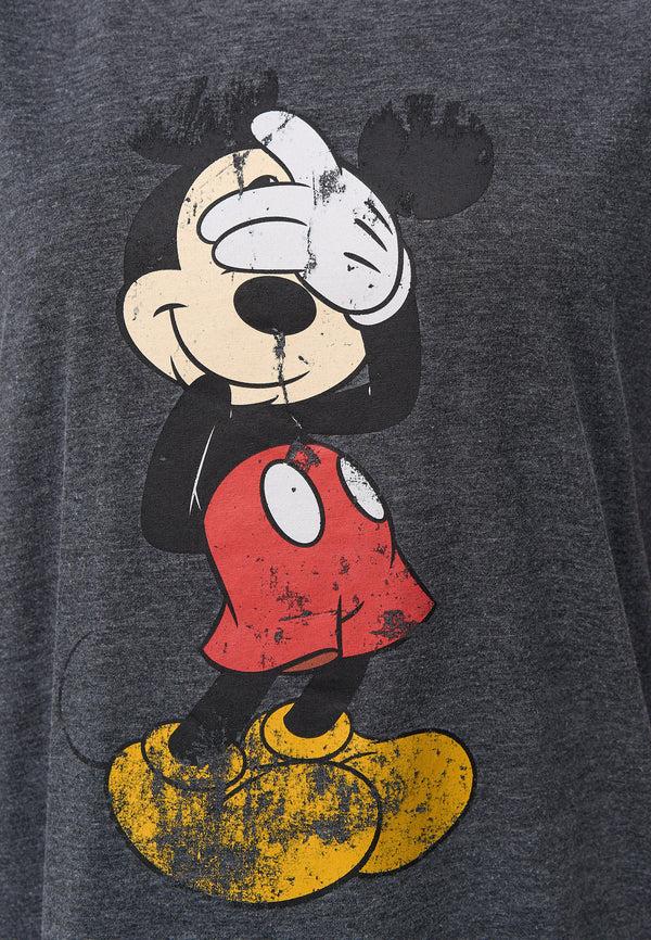 Recovered Clothing Disney Mickey Mouse Shy Charcoal Womens Fitted T-Shirt