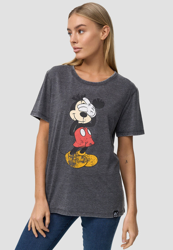 recovered clothing Disney Mickey Mouse Shy Charcoal Womens Fitted T-Shirt