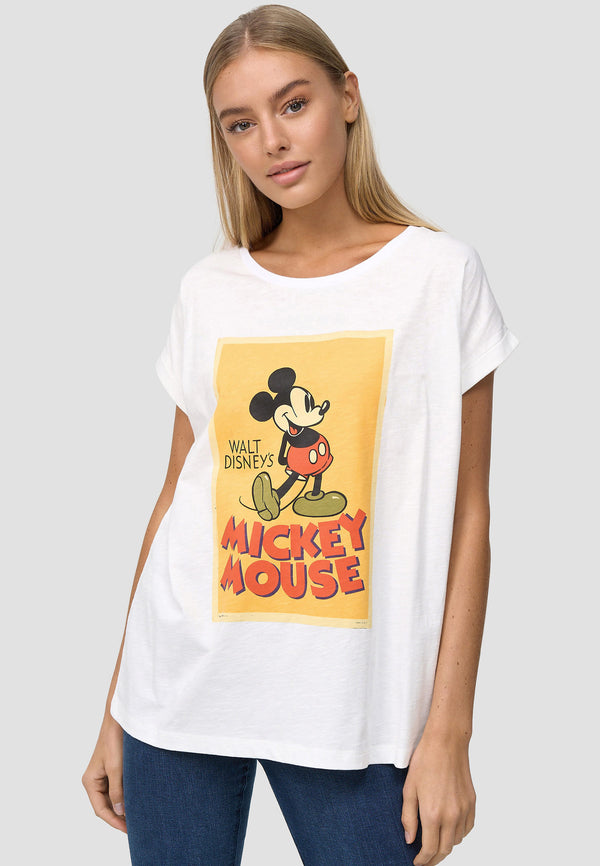 recovered clothing Disney Mickey Mouse Vintage Poster Ecru Womens Boyfriend T-Shirt