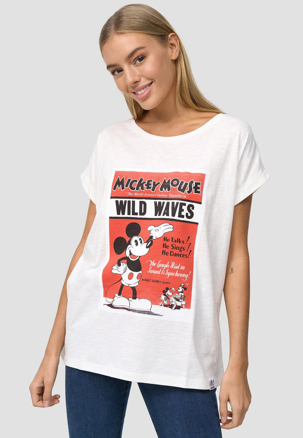 recovered clothing Disney Mickey Mouse Wild Waves Vintage Poster Ecru Womens Boyfriend T-Shirt recovered clothing Disney Mickey Mouse Wild Waves Vintage Poster Ecru Womens Boyfriend T-Shirt