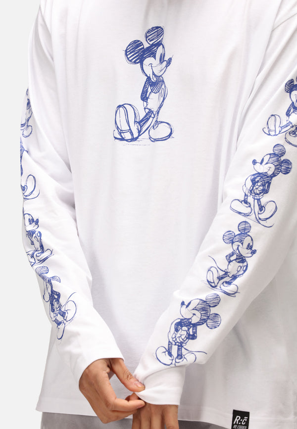 Recovered Clothing Disney Mickey Sketch Sleeve Print White Long Sleeve T-Shirt