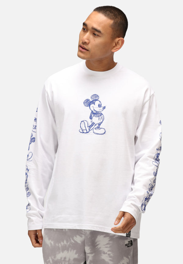 recovered clothing Disney Mickey Sketch Sleeve Print White Long Sleeve T-Shirt