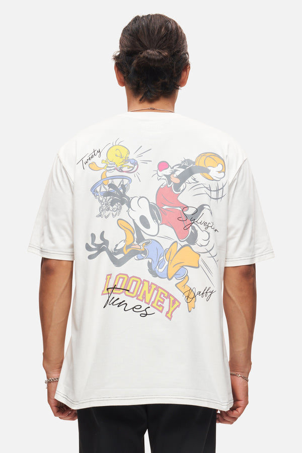 Recovered Clothing Looney Tunes Basketball Ecru Relaxed T-shirt By Recovered