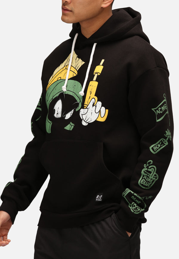 Recovered Clothing Looney Tunes Martian Marvin Sleeve Print Black Hooded Sweatshirt
