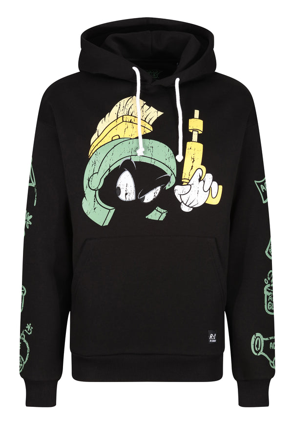 Recovered Clothing Looney Tunes Martian Marvin Sleeve Print Black Hooded Sweatshirt