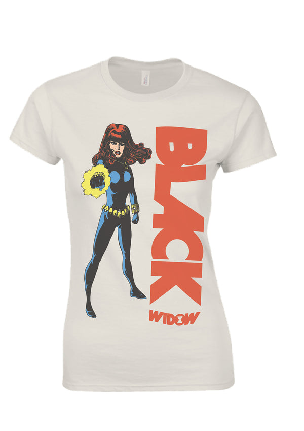 Recovered Clothing Marvel Black Widow Graphic Print Ecru Womens Fitted T-Shirt