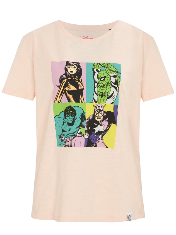 Recovered Clothing Marvel Pop Art Portrait Print Pink Womens Fitted T-Shirt