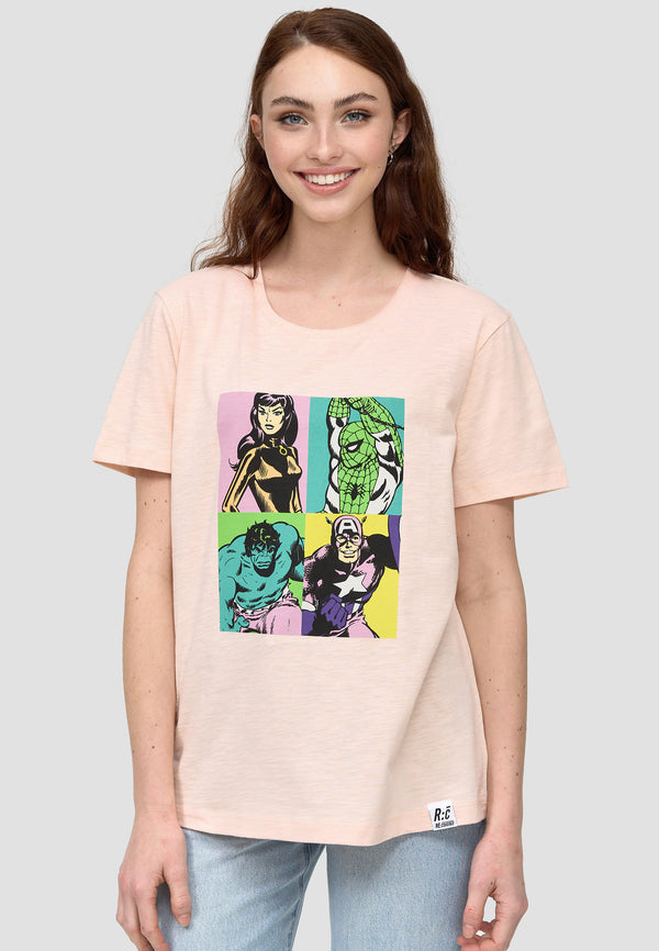 recovered clothing Marvel Pop Art Portrait Print Pink Womens Fitted T-Shirt